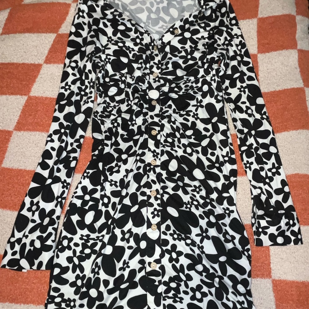 Floral Black and White Women's Dress